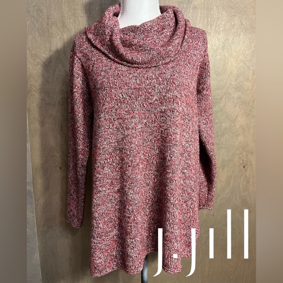 J. Jill Sweaters - Pure Jill Wool Blend Sweater Red Marled Cowl Neck Cozy Knit Tunic M